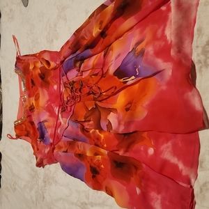 2 piece 22W multi color pleated dress with gold accents shrug 2X